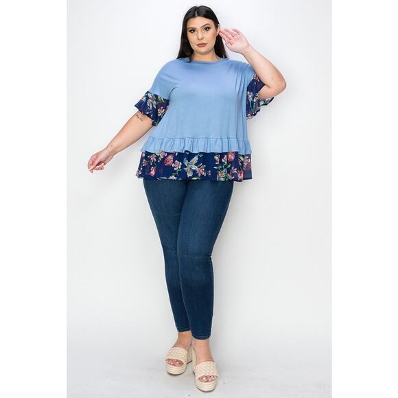 059 Curvy Lovey Ruffle Sleeves Tunic Top With Double Frill Hem in Lavender Blue - Picture 5 of 5